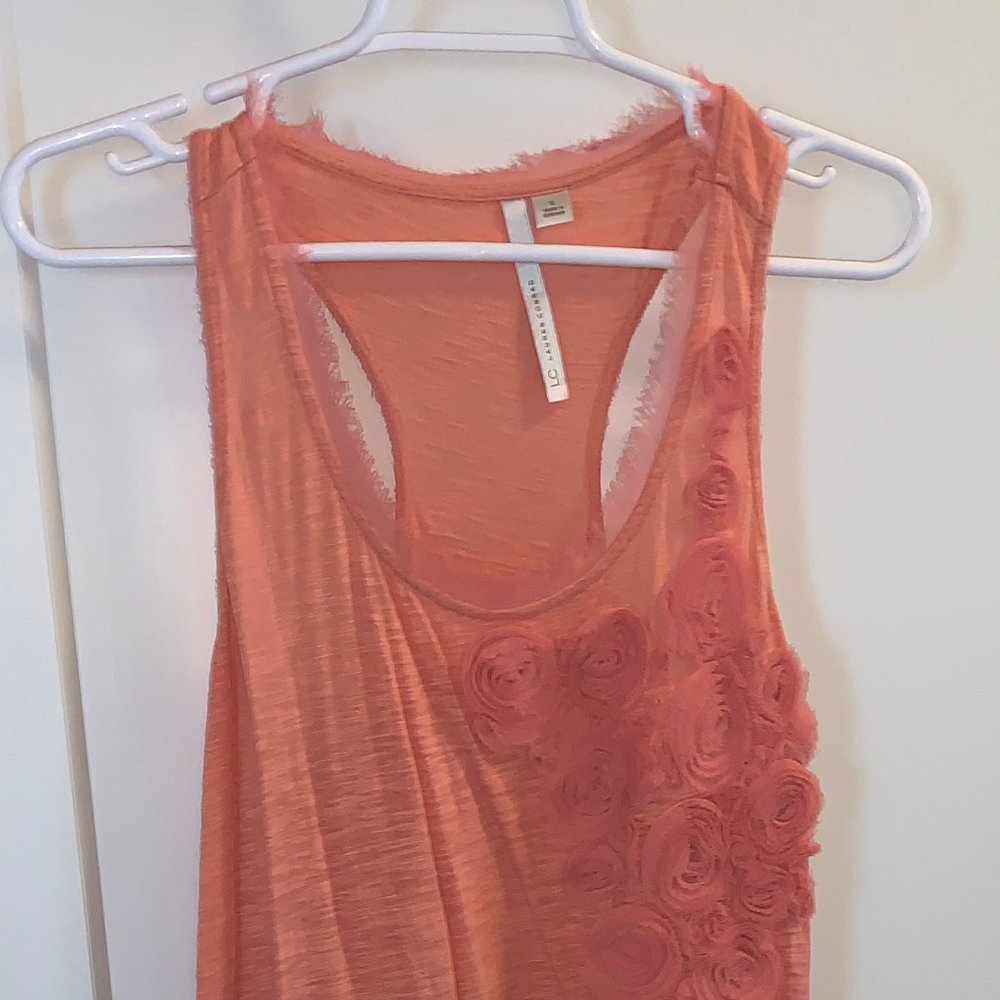 LC Lauren Conrad Fringe/Flower Tank, Coral, Small